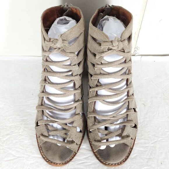 Jeffrey Campbell Women's Corwin US8 Taupe Suede Open Toe Lace-up Ankle Booties - Picture 3 of 14